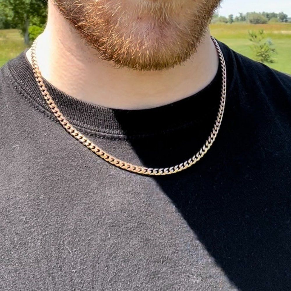 18k Rose Gold Cuban Link Chain Necklace Rose Gold on 316l Stainless Steel 20"